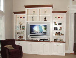 painted white/stain wood entertainment cabinet